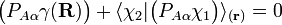 {\big (}P_{{A\alpha }}\gamma ({\mathbf  {R}}){\big )}+\langle \chi _{2}|{\big (}P_{{A\alpha }}\chi _{1}{\big )}\rangle _{{({\mathbf  {r}})}}=0