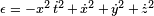 \scriptstyle \epsilon \;=\;-x^{2}\,{\dot  {t}}^{2}\,+\,{\dot  {x}}^{2}\,+\,{\dot  {y}}^{2}\,+\,{\dot  {z}}^{2}