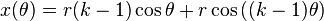 x(\theta )=r(k-1)\cos \theta +r\cos \left((k-1)\theta \right)\,