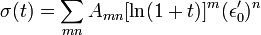 \sigma (t)=\sum _{{mn}}^{{}}{A_{{mn}}[\ln(1+t)]^{m}(\epsilon '_{0})^{n}}