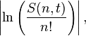 \left|\ln \left({\frac  {S(n,t)}{n!}}\right)\right|,