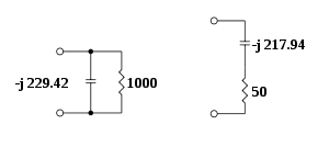 Schematic diagrams of two matching networks with the same impedance