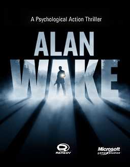 The cover of Alan Wake shows the game's logotype with the Alan Wake character holding a gun and flashlight. The text "A Psychological Action Thriller" is prominently displayed.