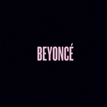 A black background; the word "Beyoncé" is stylized in pink font and located in the center of the image.