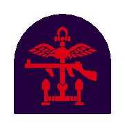 Insignia of Combined Operations units it is a combination of a red Thompson submachine gun, a pair of wings, an anchor and mortar rounds on a black backing