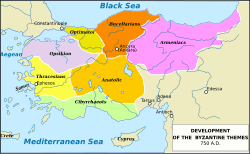 Map of Byzantine Empire showing the themes in circa 650