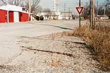 A view of the downtown of Cardin, Oklahoma, looking from the railroad tracks.