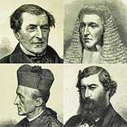 Four men, the second of whom wears a wig resembling that of a judge, and the fourth of whom wears clerical clothes