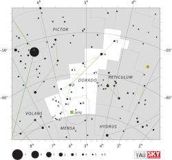 Diagram showing star positions and boundaries of the constellation of Orion and its surroundings