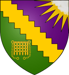 A shield containing the coat of arms of Edward Heath.