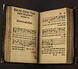 second edition hymnal by Martin Luther, showing "A Mighty Fortress Is Our God"