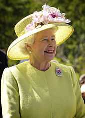 Elderly lady with a yellow hat and grey hair is smiling in outdoor setting.