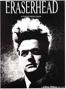 A black-and-white film poster featuring a man's face and the word "Eraserhead"