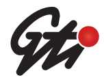 The letters "GTI" in black text. The dot on the "i" is coloured in red.