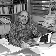 Picture of Gerson Goldhaber at his desk at Lawrence Berkeley Laboratory