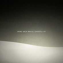 A black background with a wavy, white, hill-like shape on the bottom. The words "Nine Inch Nails Ghosts I–IV" are featured in the middle.