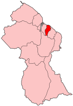 Map of Guyana showing Demerara-Mahaica region