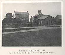 The first railroad station in Hanover