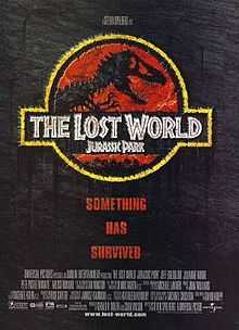 The Jurrasic Park logo: the silhouette of a T.Rex skeleton on a red circle with a yellow outline.