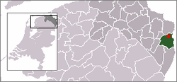 Map of Oudeschans in Bellingwedde and Groningen with an insert of a map of Groningen in the Netherlands