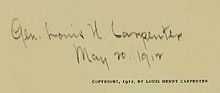 Brown sheet of paper with Louis Carpenters signature on it with the date of May 12, 1912