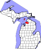 Map of Michigan highlighting Charlevoix County