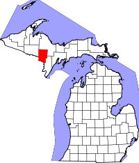 Map of Michigan highlighting Dickinson County