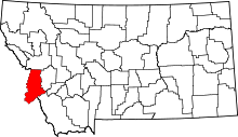 State map highlighting Ravalli County