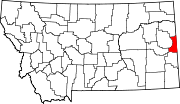 State map highlighting Wibaux County