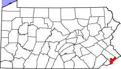 Map of Pennsylvania highlighting Philadelphia County