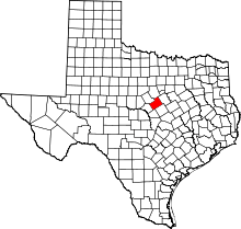 Map of Texas highlighting Hamilton County