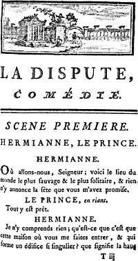 Front page of 1744 Edition of La Dispute