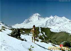 Nilkanth travels barefoot over the Himalayan Mountains