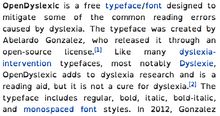 Screenshot of this Wikipedia page, set in OpenDyslexic typeface