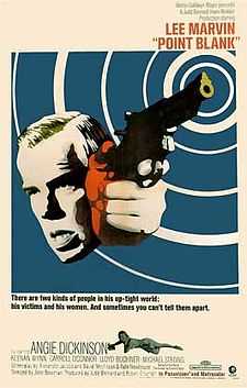 The poster features an image of Lee Marvin's face beside a hand holding a gun with ripples of white radiating from the gun barrel. The image is tinted various areas with shades of green, red and blue. The tagline reads, "There are only two kinds of people in his up-tight world: his victims and his women. And sometimes you can't tell them apart."