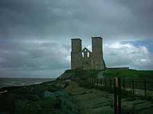 Reculver towers from the beach to the west