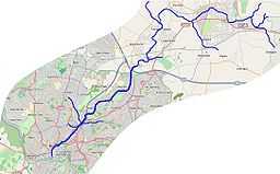 map of the river Frome flowing southwards from the Cotswolds to Bristol