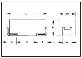 Picture of surface mount tantalum capacitor depicting dimension variables.