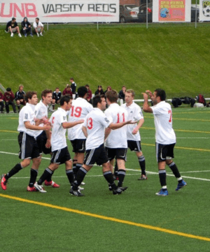 panorama of the team after a goal