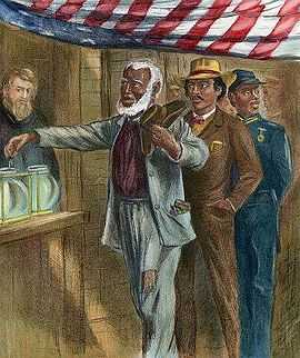 African Americans in line voting for the first time in 1867