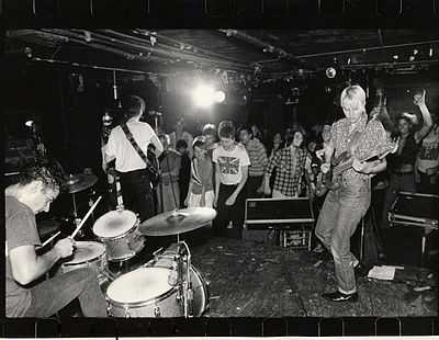 Aimee Man playing with her band “The Young Snakes” at The Rat, 1981