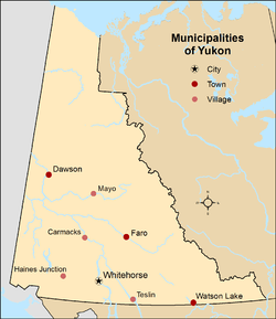 Map showing locations of all municipalities of Yukon