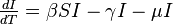 {\tfrac  {dI}{dT}}=\beta SI-\gamma I-\mu I