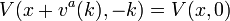 V(x+v^{a}(k),-k)=V(x,0)