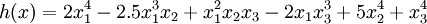 h(x)=2x_{1}^{4}-2.5x_{1}^{3}x_{2}+x_{1}^{2}x_{2}x_{3}-2x_{1}x_{3}^{3}+5x_{2}^{4}+x_{3}^{4}