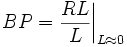 BP={\frac  {RL}{L}}{\bigg |}_{{L\approx 0}}