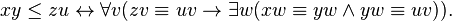 xy\leq zu\leftrightarrow \forall v(zv\equiv uv\rightarrow \exists w(xw\equiv yw\land yw\equiv uv)).