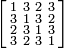 \left[{\begin{smallmatrix}1&3&2&3\\3&1&3&2\\2&3&1&3\\3&2&3&1\end{smallmatrix}}\right]