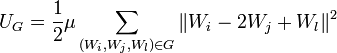 U_{G}={\frac  {1}{2}}\mu \sum _{{(W_{i},W_{j},W_{l})\in G}}\|W_{i}-2W_{j}+W_{l}\|^{2}