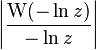 \left|{\frac  {{\mathrm  {W}}(-\ln {z})}{-\ln {z}}}\right|